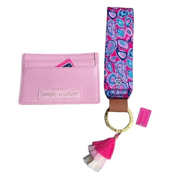 Simply Southern Accessories - NWT Simply Southern Card Holder Wallet Case & Key Chain Set Pink Paisley Tassle